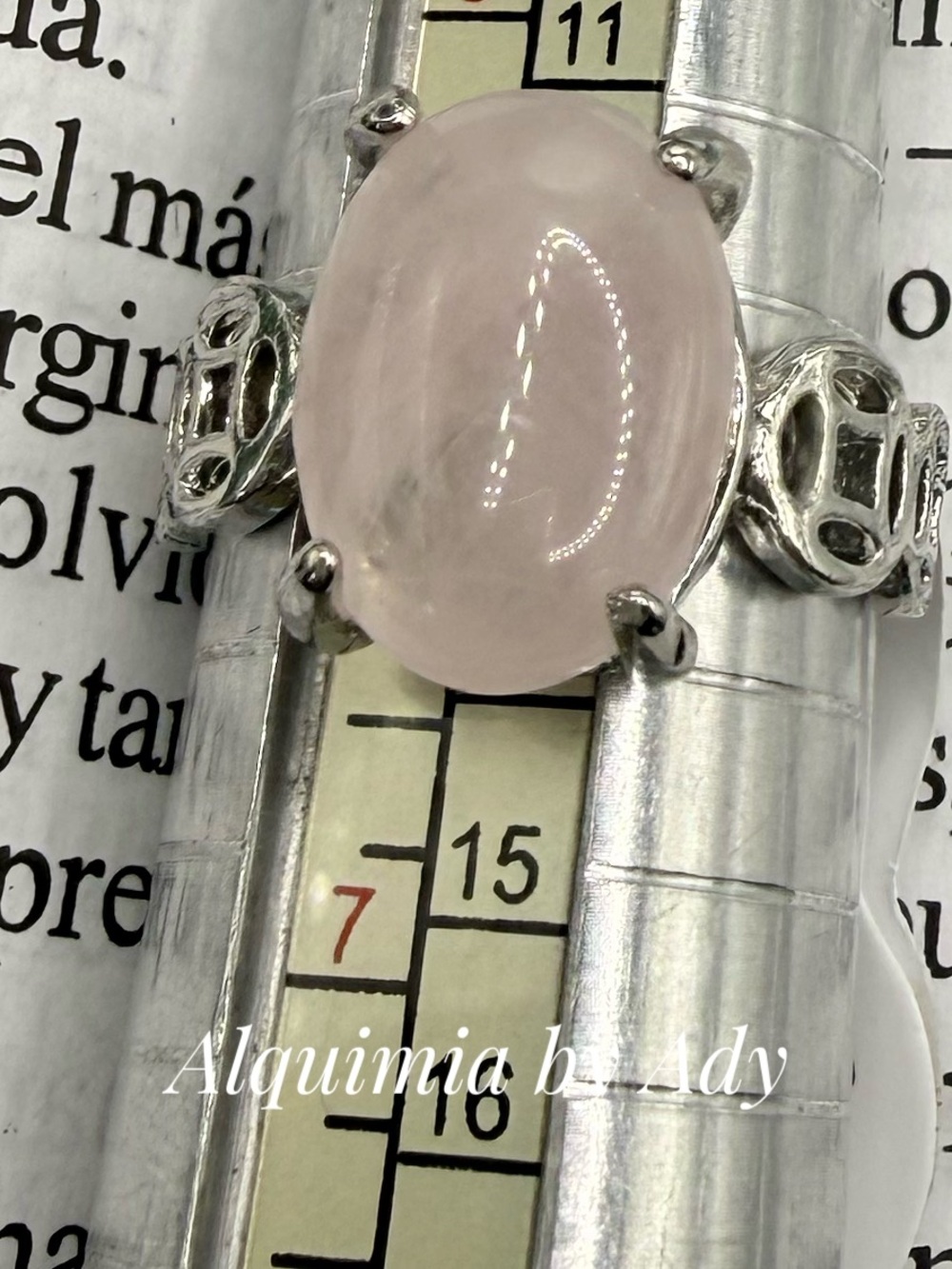 Pink Quartz Rhodium Silver Ring – 20mm Oval Stone, Tarnish-Resistant